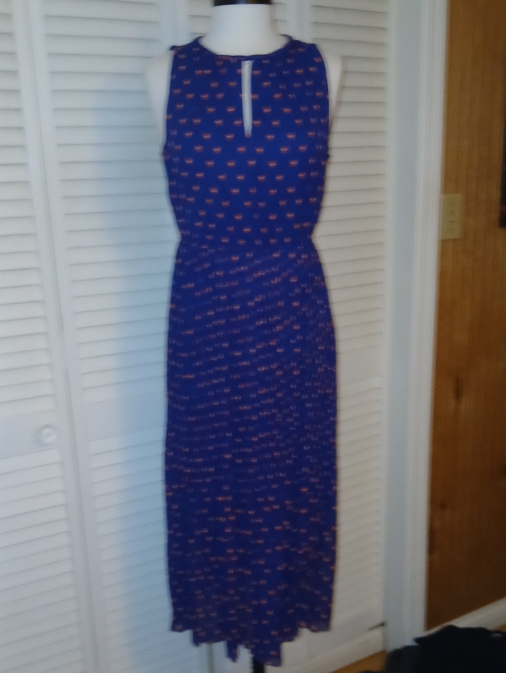 Maison Jules Navy Maxi Dress with Coral Dot Accents